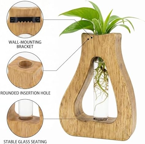 Plant Propagation Station with Glass Test Tube Vases, Wooden Stand Planter Terrariums for Hydroponic Plant Cuttings, Home Office Desktop Decor, Gift for Plant Lovers - Image 5