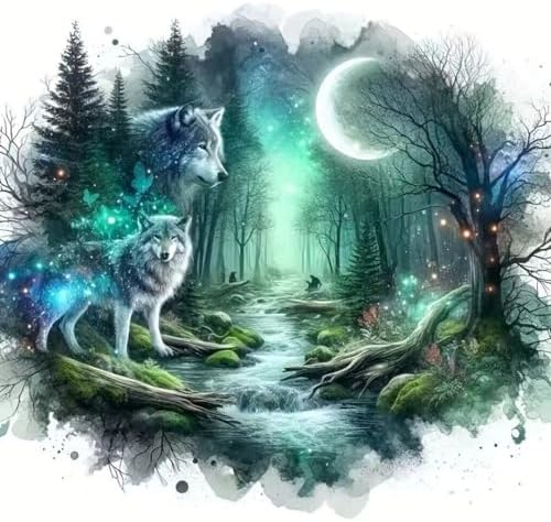 OJTOYART Wolf Diamond Art Kits for Adults Beginner,Starry Sky Moon Full Round Drill 5D Diamond Painting Kit,DIY Paint by Diamonds Gem Art with Dot Art for Adults,Home Wall Decor 13.79 x 13.79inch by Unknown