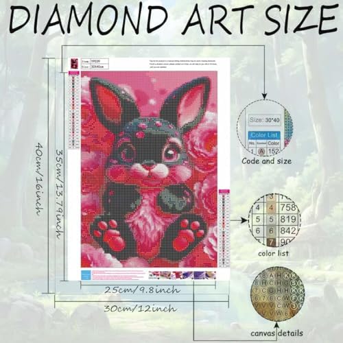 OJTOYART Black Rabbit Diamond Painting Kits for Adults, Pink Flowers 5D Diamond Art Kits for Beginner,DIY Round Full Drill Diamond Dots Craft Kits for Home Wall Decor 12 x 16 ihch - Image 5