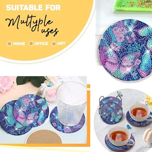 8 pcs Diamond Painting Coasters | Diamond Art Coasters | Blue Butterfly Diamond Art Painting | Perfect Art Craft Gift for Butterfly Lover, Dad, Mom, Grandparents, Brother, Sister. - Image 3