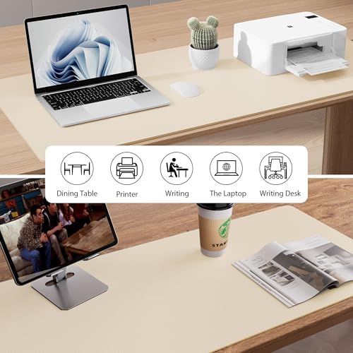 Aothia Faux Leather Desk Mat - Non-Slip PU Leather Desk Blotter, Waterproof Writing Surface, Large Desk Pad for Office & Home (Beige, 55" x 24") - Image 6