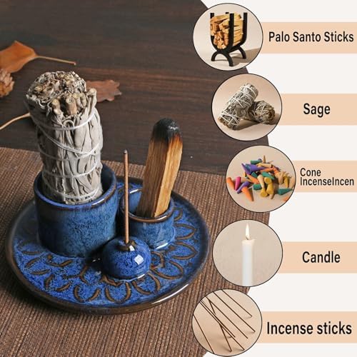 4-in-1 Ceramic Incense Burner Holder for Sticks/Palo Santo/Sage/Candle - Image 3