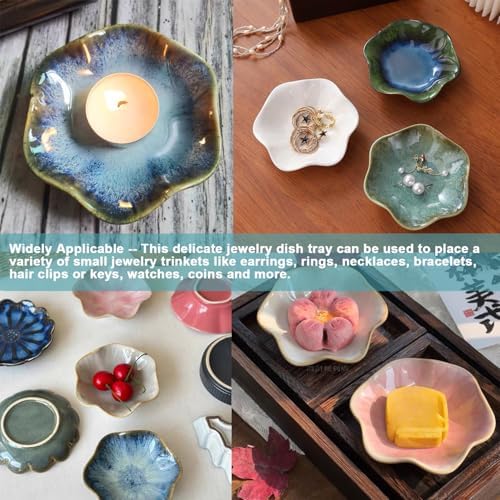 2 Pack Lotus Leaf Shape Ceramic Jewelry Dish - Green, Blue - Image 6