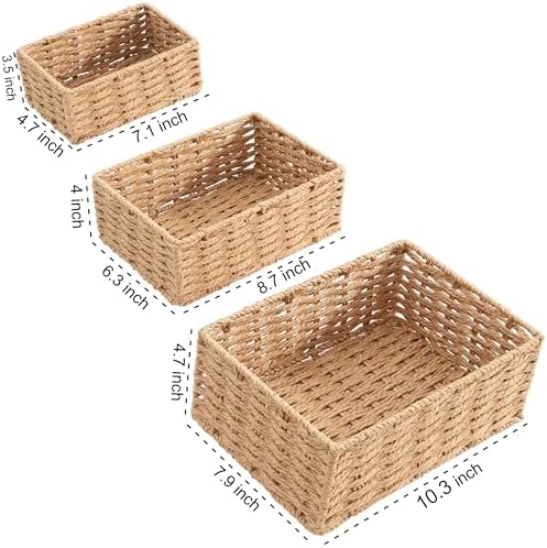 Small Wicker Basket for Organizing, Woven Storage Basket Sets of 3 - Image 6