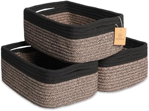 NaturalCozy 11.8"x8"x4.5” Rectangle Storage Baskets for Shelves 3 Pack | Cotton Rope Woven Small Baskets for Organizing | Small Storage Bins for Nursery, Bathroom, Closet, Shelf, Decorative, Gift by NaturalCozy