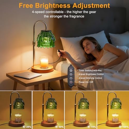 Candle Warmer Lamp with Timer and Dimmer 4-Level Dimmable Flower Light Heat Lamp for Jar Candles Adjustable Height Modern Cute Home Decor for Living Room Bedroom and Best Gift for Friends Lover. Green - Image 2
