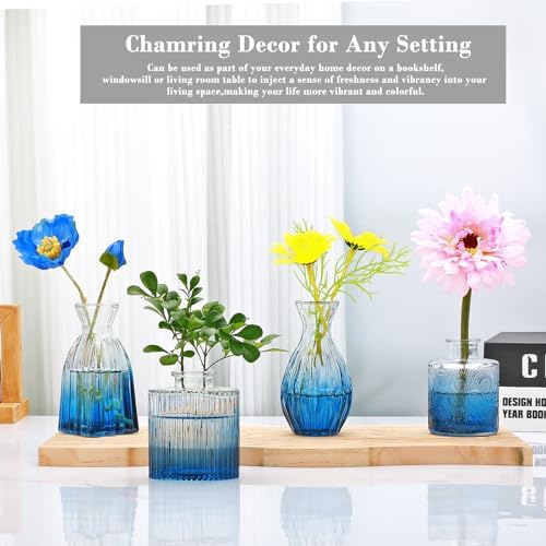 Glass Bud Vases 4 Pack, Small Deepblue Flower Vases for Wedding Centerpiece - Image 4