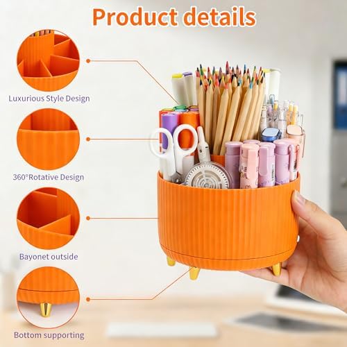 Camelmother 360°Rotating Pen&Pencil Holder For Desk With 5Slots Cute Office - Image 3