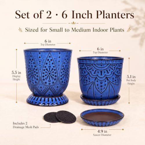 Gepege Ceramic Plant Pots, 6 Inch Indoor Planters with Drainage & Saucers - Image 4