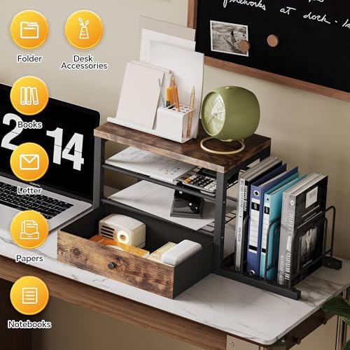 Homeiju Wood Desk Organizer with Drawers, Desk File Organizer with 3 Vertical File Holders, File Shelf,Storage for Mail, Supplies,Classroom Organization - Image 6