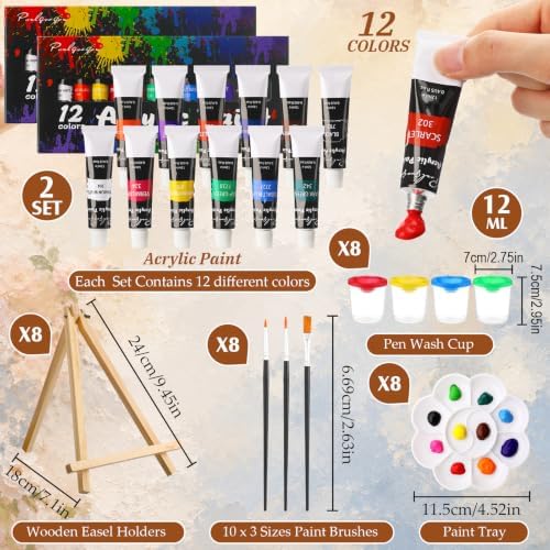 Cholemy 8 Set Paint and Sip Kit for Adults 8'' x 10'' Pre Drawn Canvas with Wooden Easels Acrylic Paint Brushes Wash Cup Palette Apron for Painting DIY Date Night Party Supplies (Butterfly Lady) - Image 4