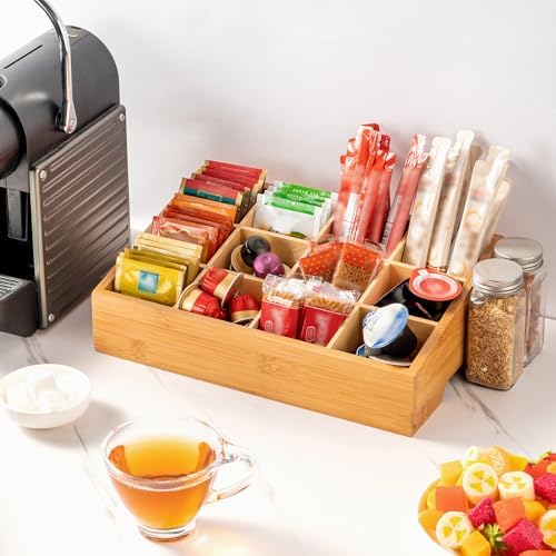 TIMIEEYA Tea Bag Organizer - Bamboo Tea Storage Organizer With 12 Compartments, 1 Layer Tea Organizer for Tea Bags Natural Bamboo for Countertop Office Kitchen Cabinet Pantry - Image 4