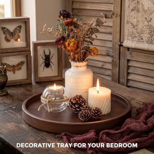 Round Bamboo Tray, 12 Inch Decorative Serving Tray with Walnut Finish Coffee Table Tray, Natural Bamboo Ottoman Tray for Vanity, Snacks, Vanity, Entryway & Home Decor - Image 4