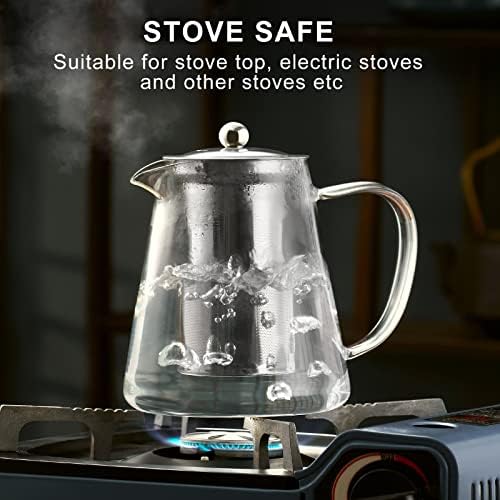 PARACITY Glass Teapot Stovetop 32 OZ, Borosilicate Clear Tea Kettle with Removable 18/8 Stainless Steel Infuser, Teapot Blooming and Loose Leaf Tea Maker Tea Brewer for Camping, Travel (950ML) - Image 6