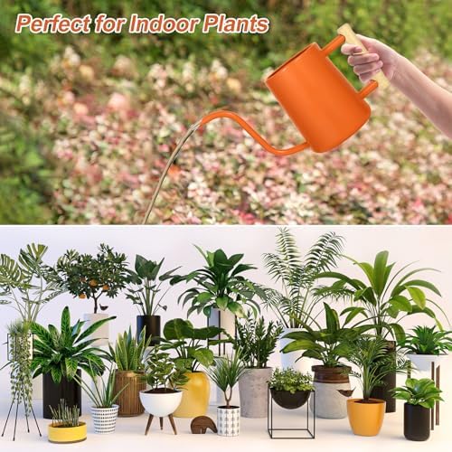 Watering Can Indoor Plants, 35 oz/1000 ml Metal Stainless Steel Watering Can Pot with Long Spout for Indoor House Plants Bonsai Outdoor Garden Flower Decorative (Orange) - Image 7
