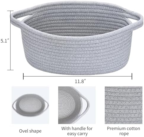 ABenkle Small Basket with Handles, Boho Decorative Rope Woven Dog Cat Toy Storage Bin Shelf Storage Organizer, Easter Christmas Gift Basket, 12"x8"x5" - Image 2