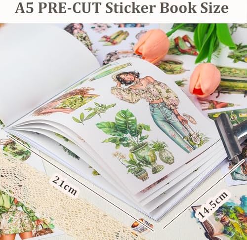 Snycler Sticker Book - 20 Sheets Vintage PET Stickers for Scrapbooking, Junk Journaling, Ephemera, and Decorative Crafts-Fresh Green - Image 3