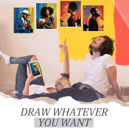 Blosssound 10 Set Pre Printed Canvas Pre Drawn Canvas Painting with Easel Kits 5" x 7" Outline Painting Panels for Beginners, DIY Craft Project, Party Favor, Home Decors(Black Couple) - Image 4
