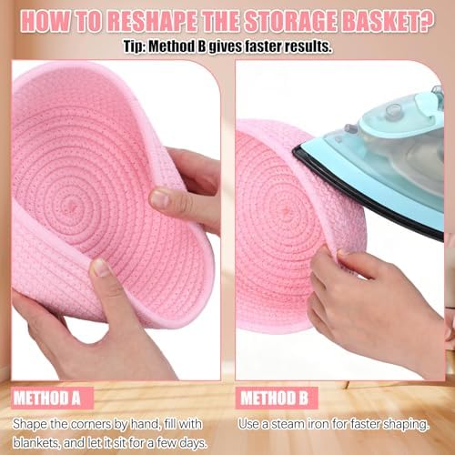 Yinkin 12 Pack Small Storage Basket Cute Natural Cotton Rope Woven Basket Tiny Boho Decorative Toy Storage Bin Gift Baskets for Home Organizing, Closet, Shelf, Nursery, Bathroom(Round,Pink) - Image 4