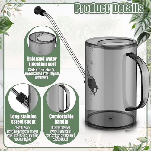 Plants Watering Can for Indoor Plants with Long Stainless Steel Spout & Soil Moisture Meter Long Spout Watering Cans for House Plant, Pot Flower, Succulent, Garden(Gray,1 L,Cylindrical) - Image 3