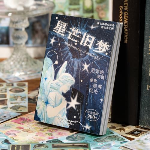 Japanese Retro Sticker Book, 800 Cartoon Stickers Book with Art Coated Paper Creative Activity Stickers for Adults, DIY Scrapbooking Phone Cases Laptops Party Gifts (Starlight Old Dreams) - Image 2