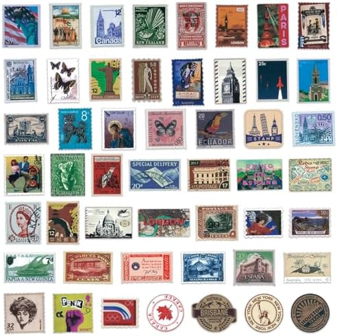 Vintage Travel Postage Stamp Stickers - World Landmarks USA Australia Brazil Waterproof Vinyl Stickers for Journal Planner Laptop Scrapbooking - Image 6