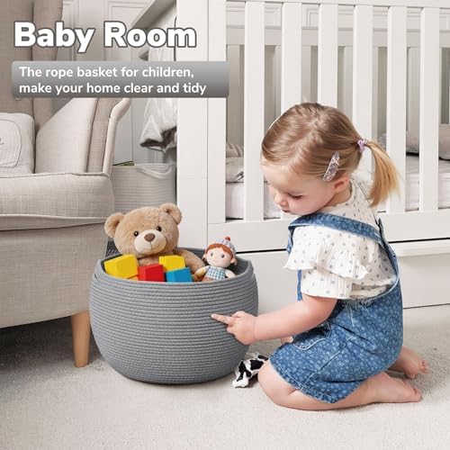 Goodpick Large Toy Storage Basket for Kids, Round, 15.7" x 10.5", Grey - Image 2