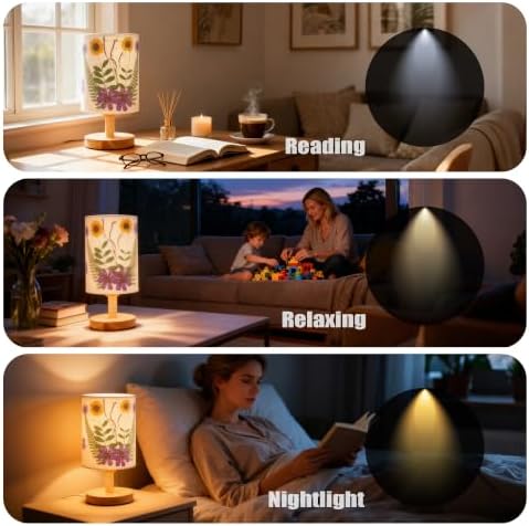 Artisan Crafted Floral Pressed Nightstand Lamp - Handmade Vintage Table Light with Adjustable Warm Glow for Bedroom, Office, or Living Room Decor (Purple) - Image 4