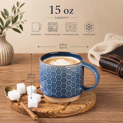 GBhome 15 OZ Stackable Coffee Mugs Set of 4, Ceramic Coffee Cups Set - Image 3