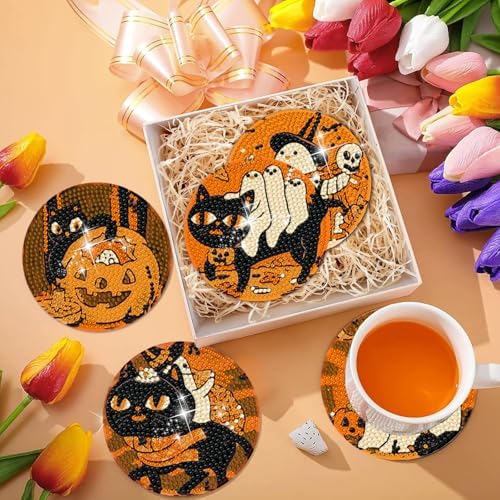 DOTSOPS 8 PCS Halloween Diamond Art Kits for Adults Diamond Art Coasters - Image 5