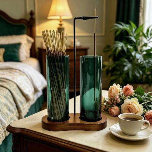 Emerald Green Incense Holder, Incense Sticks Burner Holder with Storage,Hang Upside Down Incense Holder for Sticks with Glass Ash Catcher for Room Decor (Dark Emerald) - Image 6