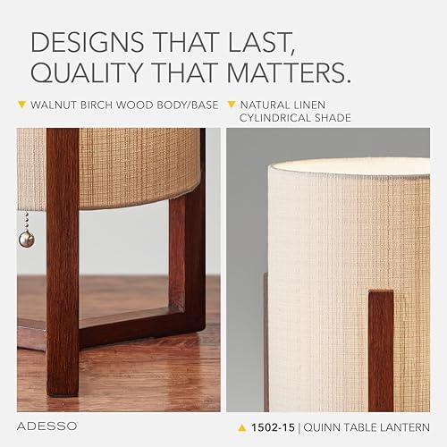 Adesso Table Lamp, Walnut Birch Wood & Natural Linen Shade, 23.75” - Image 4