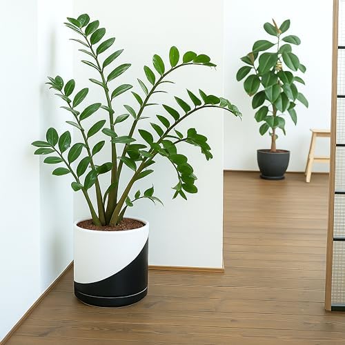 D'vine Dev 10 Inch Ceramic Planter Pot, Black White Diagonal, 94-O-E-K - Image 3