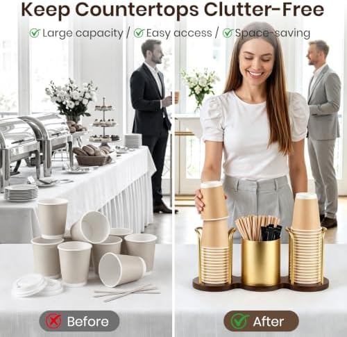 Coffee Cup Dispenser with Straw & Stirrer Storage Container (Gold,S) - Image 5