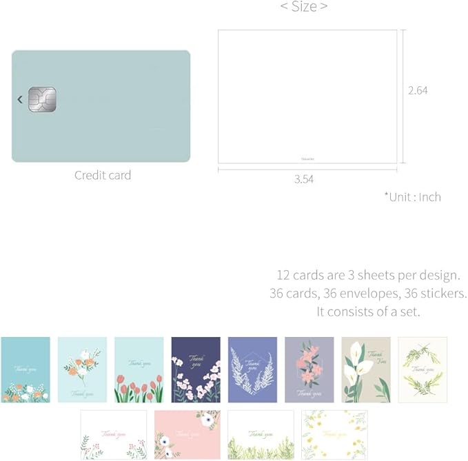 Monolike Day-by-day Card, Thank you-Blossom - Mix 36 Mini Single cards, 36 envelopes, 36 stickers Package