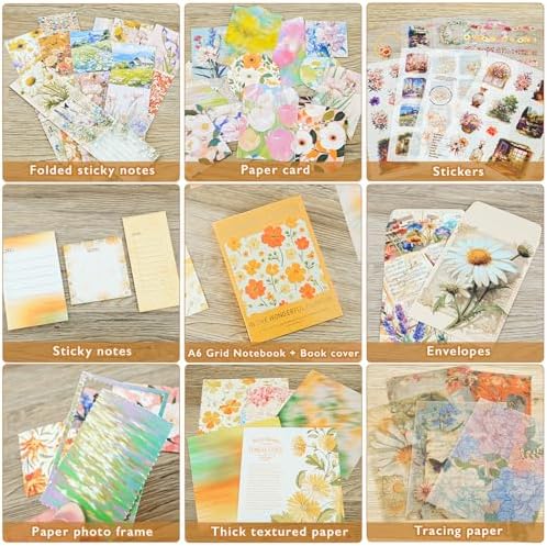 Aromoty Scrapbooking Supplies Kit, Botanical Aesthetic Vintage Scrapbook Kit for Bullet Junk Journal A6 Grid Notebook Stationary (Centaury Love) - Image 5