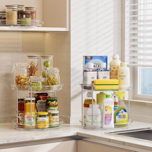 LAMU 3 Pack 10.6'' 2-Tier Lazy Susan Turntable Organizer Rotating Spice Rack Organization for Cabinet, Kitchen, Pantry, Countertop, Bathroom, Vanity, Makeup Organizer, Clear - Image 7