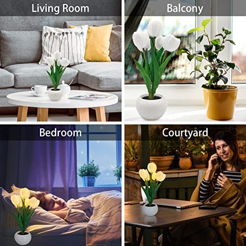 Flower Table Lamp Tulip Desk LED Night Light for Home Living Room Decor Artificial Flower with Vase Table Centerpieces for Birthday Holiday Party Wedding Room Decoration (White) - Image 3