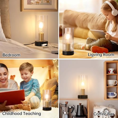 Touch Control Bedside Lamp with Charging Station，Black Gold Small Lamp - Image 2
