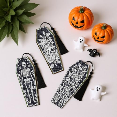 Black & White Gothic Diamond Art Bookmark, 8 Pcs DIY 5D Kits with Tassels - Image 6
