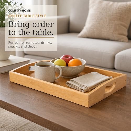 Comfify Bamboo Serving Trays – Set of 3 Ottoman Trays for Food, Entertaining, and Decor – Minimalist Design - Image 5