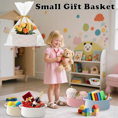 Small Woven Rope Basket,Baby Gift Basket with Bag & Ribbon - Image 4
