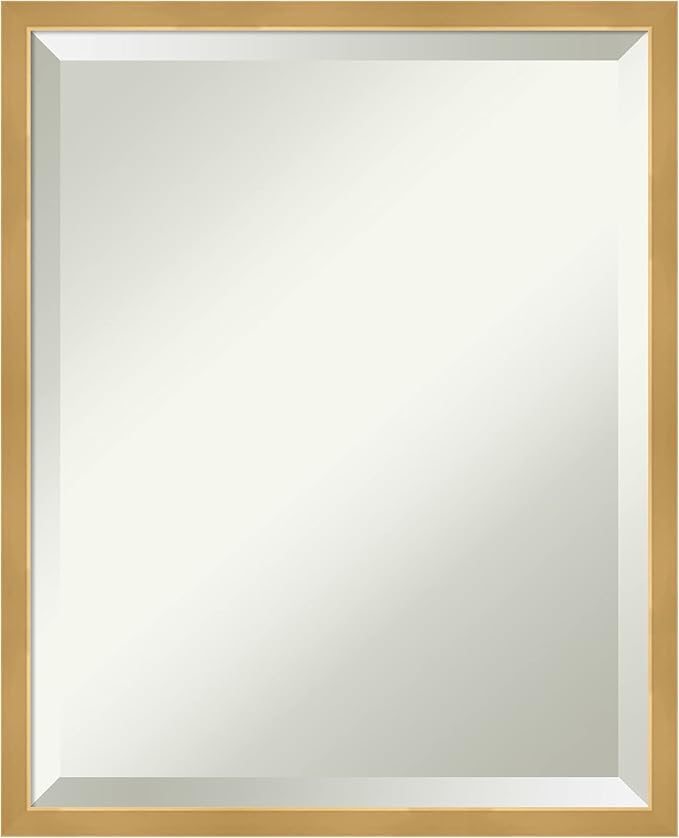 Amanti Art Gold Wall Mirror 21x17 Svelte Polished Gold Rectangle Bathroom Mirror for Wall Decor Living Room, Small Modern Wood Frame, Hangs Horizonally and Vertically, Bathroom Decor, Beveled Edge