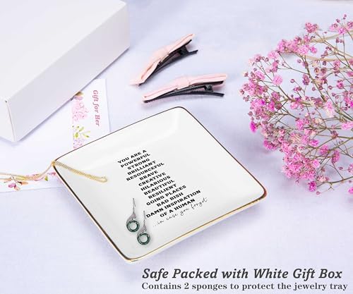 Meaningful Birthday Christmas Gift,Inspirational Quotes Gift-Affirmations Reminder Present-Positive Motivational Encouragement Present-Jewelry Tray Trinket Holder Ring Dish-You Are A Powerful Strong - Image 2