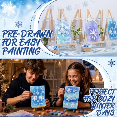 Blosssound 10 Set Winter Pre Printed Canvas for Painting 5x7, Snowflake - Image 6
