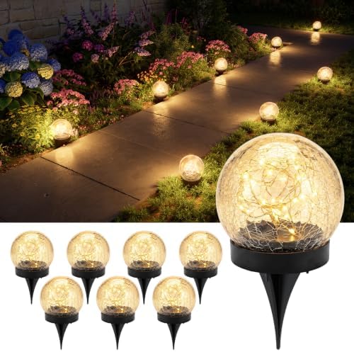 8 Pack 3.94" Warm White Solar Powered Crackle Glass Orb LED Lights by GVSHINE