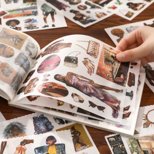 Black Women Sticker Book, 500+ Fashion Ladies and Clothes Shoes Bags Scrapbook Stickers for Junk Journals 20 A5 Scrapbook Papers, Retro Washi Sticker Book for Adults, Ephemera Scrapbooking Supplies - Image 3