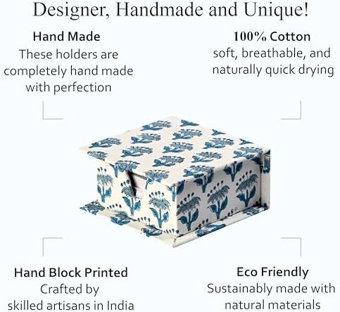 CPC Apatite Blue Block Print Cotton Desk Organizer Sticky Note Holder - Image 7
