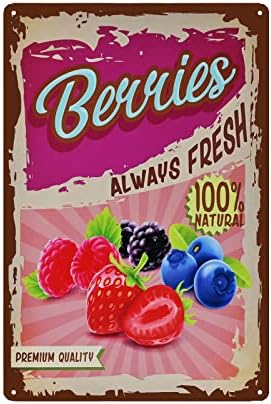 Vintage Berries Tin Sign - Fruit Metal Sign - Retro Decorative Sign Wall Decor Home Decor by TREEPERI