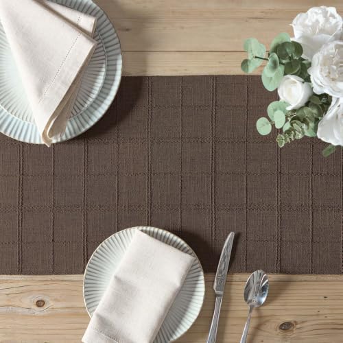 ZeeMart Linen Checked Farmhouse Table Runner, 13x72 Inches Chocolate - Image 5